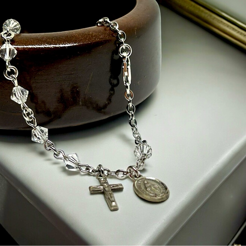 Vintage T.H. Stemper Co. Sterling Silver Rosary Bracelet